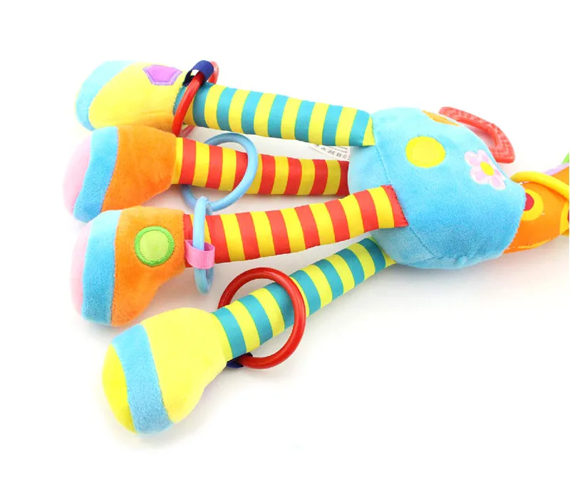 От 0 до 3 лет детская кровать подвесные плюшевые игрушки в виде мультяшных животных Прорезыватель для зубов в виде жирафа, плюшевые погремушка кольцо прорезывания зубов игрушки для малышей