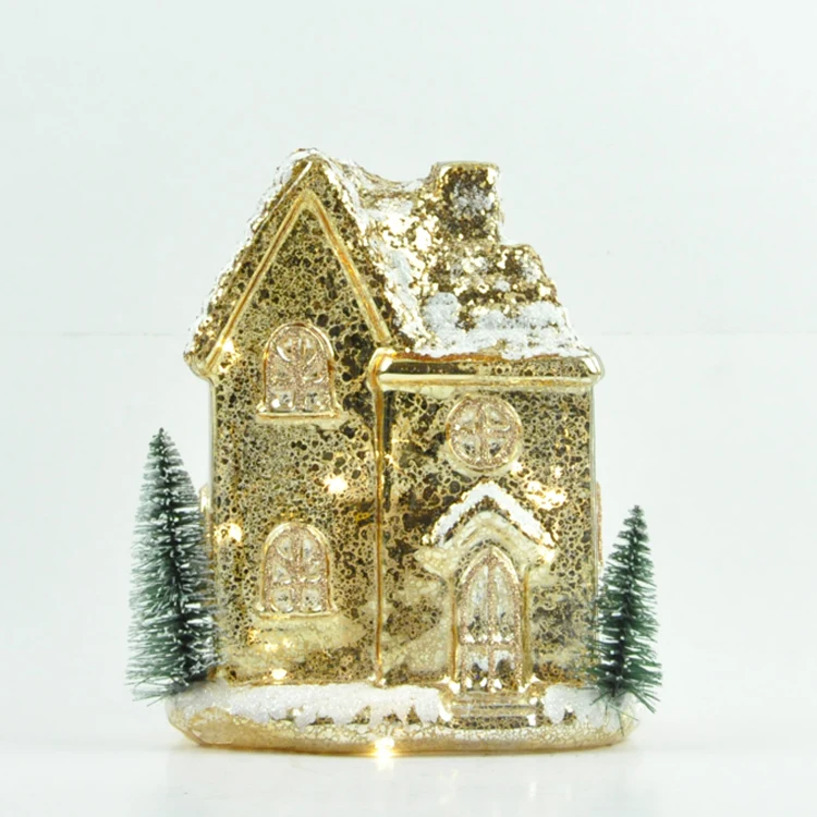 New Design House Shaped Christmas Ornament Gold Mercury Glass Christmas House