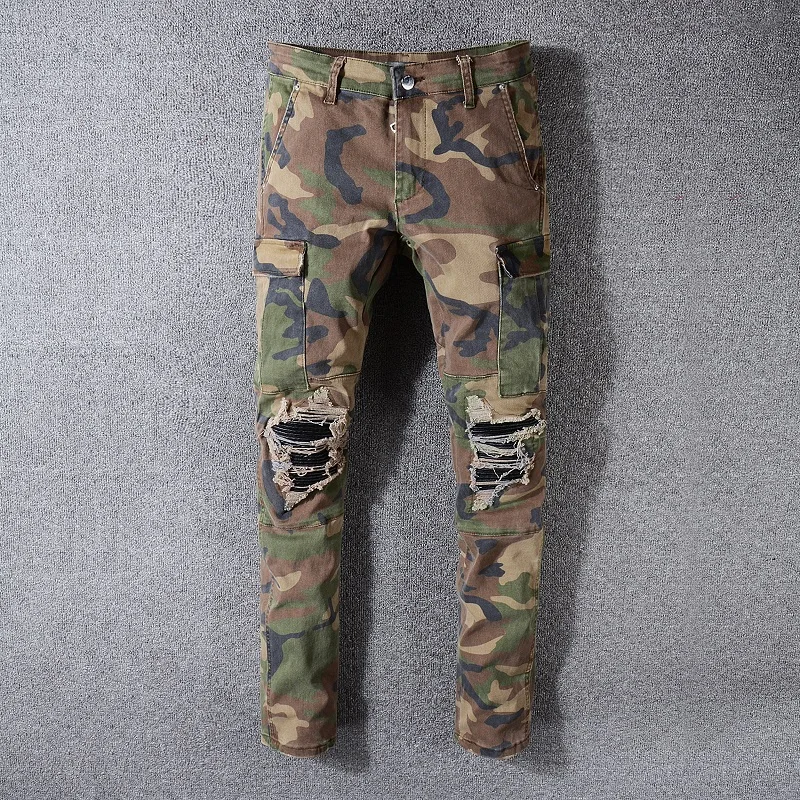 Shop Our OEM FOG Skinny Ripped Rips Biker Cargo Camo Pant Jeans
