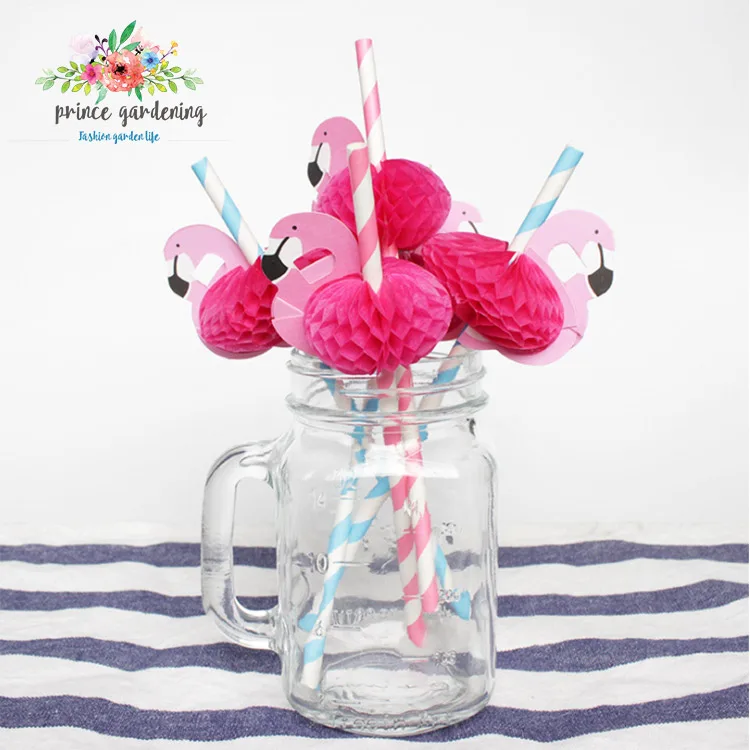 
 Оптовая продажа, биоразлагаемые праздничные полосатые бумажные соломинки с фламинго  