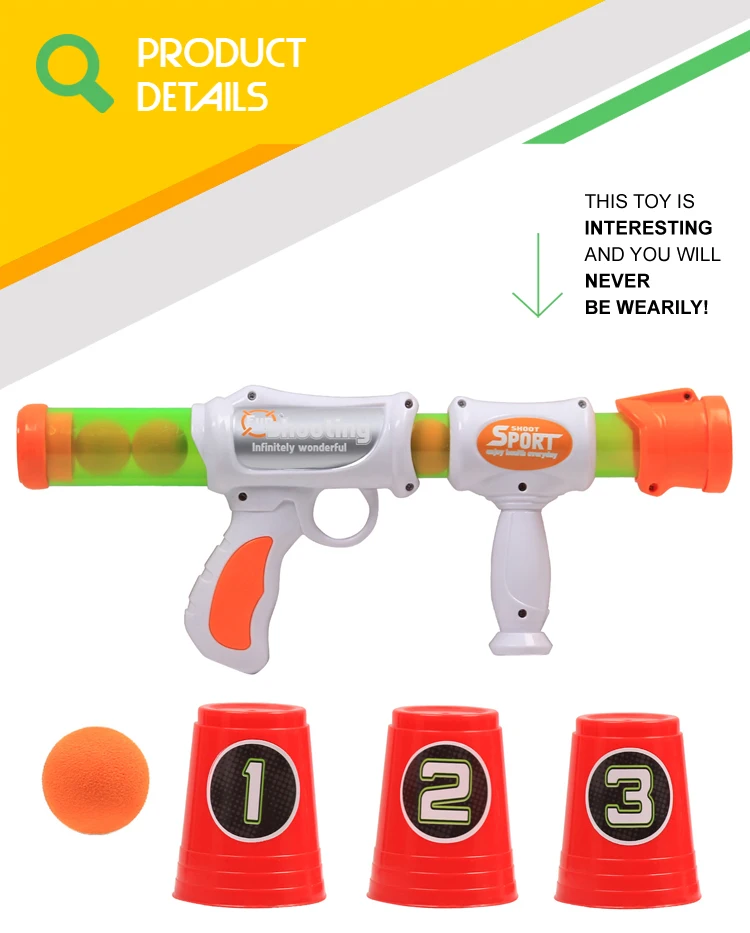 Kids Safe Shooting Game Round Foam Soft Bullet Gun with Plastic Cup Target