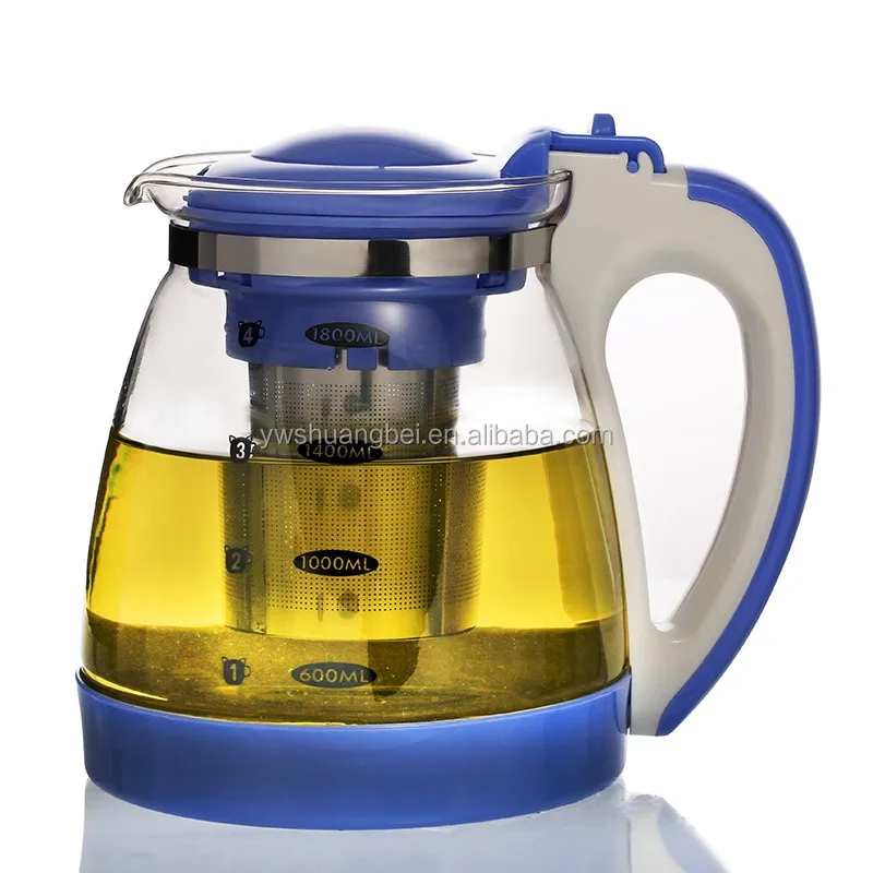 1800ML Modern Glass Measuring Teapot Infuser for Loose Leaf and Blooming Tea