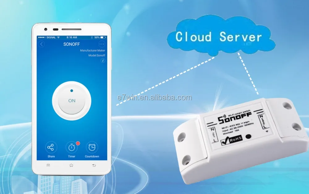 Беспроводной переключатель Sonoff с поддержкой Wi-Fi и таймером 10 А/2200