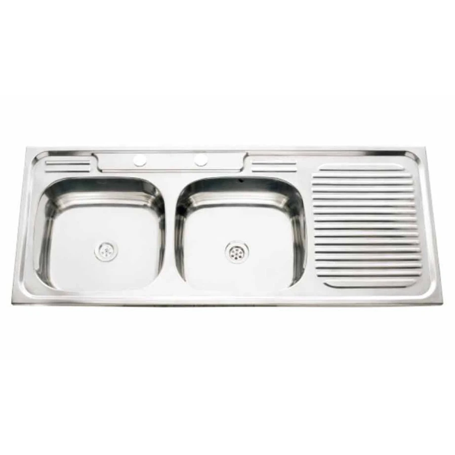 Double Bowl With Drain Board Kitchen Lay On Sink Ss 25 25   Buy ...