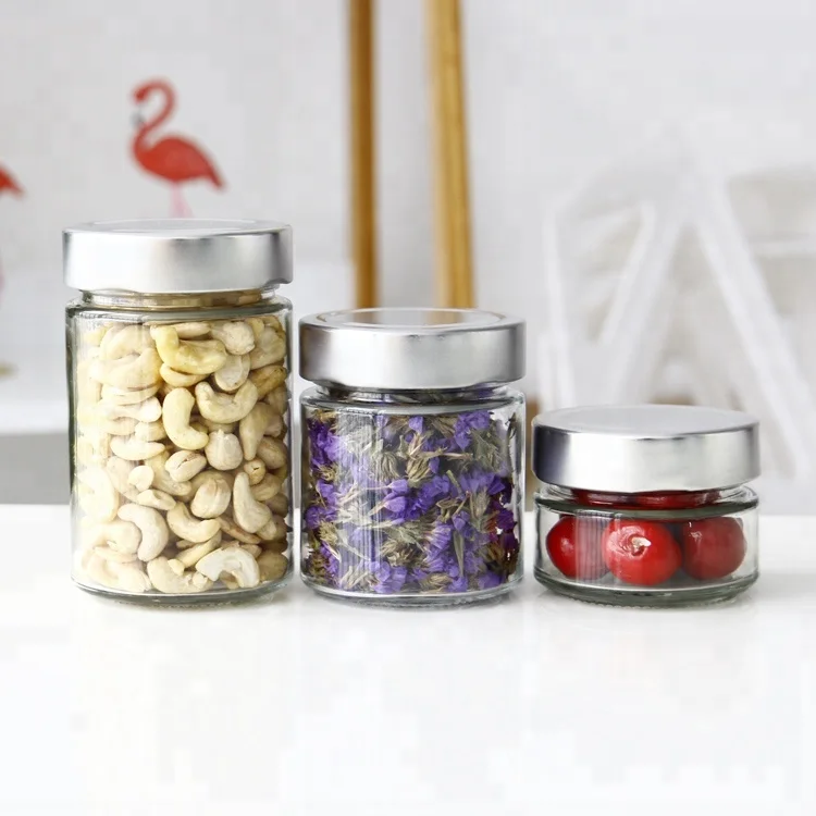Ergo Glass Straight Sided Jars 106ml 212ml 314ml Round Sizes with Lids for Honey and Jelly