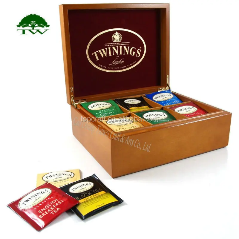 twinings 6 compartment wood tea box