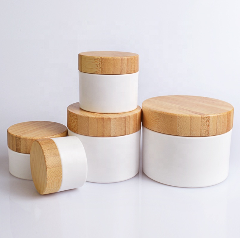Luxury cosmetic 20g 30g 50g 100g 150g PP plastic skin care cream jar with bamboo wood cap