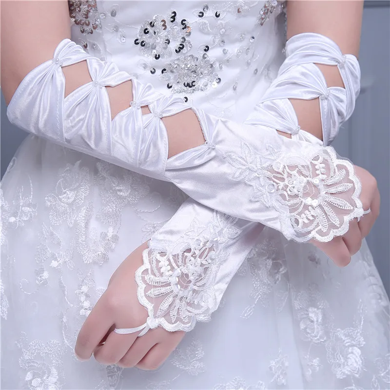 Лидер продаж, высокое качество, дешевые длинные кружевные перчатки без пальцев, свадебные аксессуары для невесты MGB10
