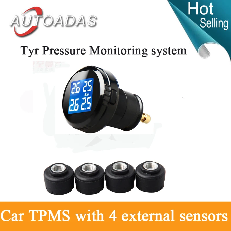 Автомобиль TPMS с 4 внешних датчиков автомобильного прикуривателя зарядки синий жк-цифровой PSI BAR диагностический инструмент шины автомобиля диагностический