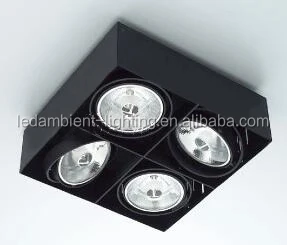 Surface Mounted or Recessed 4 Heads Downlight 50W Halogen 12W LED Lamp Grill Spot Light Foursquare