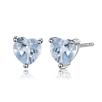 Abiding natual heart gemstone jewelry sky blue topaz fashion 925 sterling silver stud earrings for women
