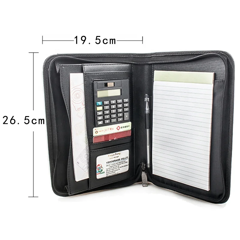 Портфель из искусственной кожи, деловая папка-портфель с калькулятором и блокнотом для письма, профессиональный портфель A4 на молнии