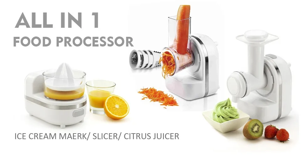 3 In 1 Multi Food Processor With Ice Cream Maker,Salad Maker And Citrus