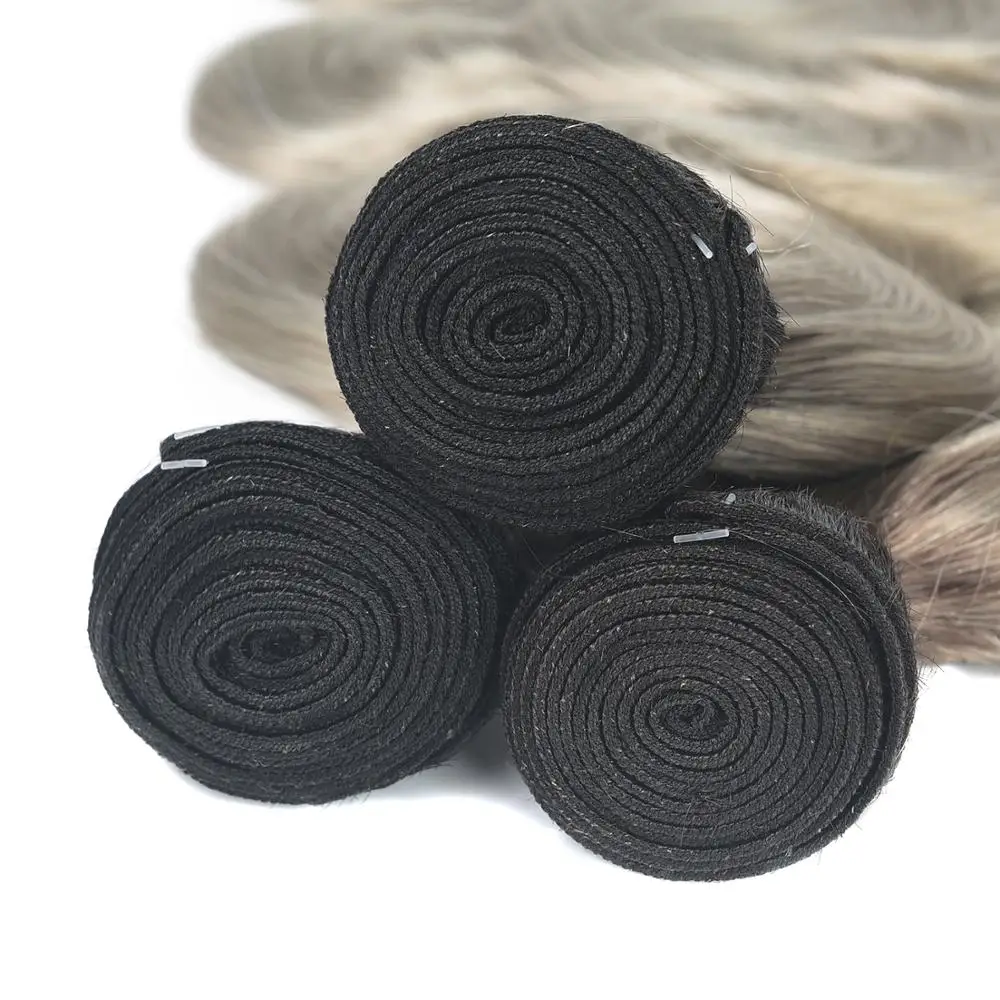 2024 China Factory Wholesale Ombre Color 10A Brazilian Hair Bundles 1B/Grey Body Wave High Quality Unprocessed Virgin Human Hair