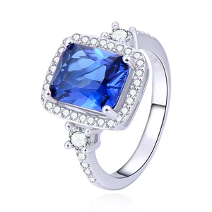 POLIVA Sterling Silver Sapphire Gemstone Rings Vintage Rose Gold Plated Princess Cut Emerald Cut Dark Blue Weddings Wholesaler