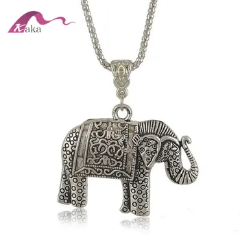 Latest Vintage Tibetan Silver Long Elephant Pendant Necklace For Girls 2017 New Jewelry Necklaces