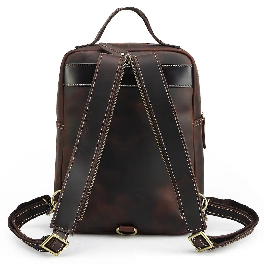 TIDING Small Sling Genuine Leather Chest Backpack Unisex Vintage Leather Back Pack