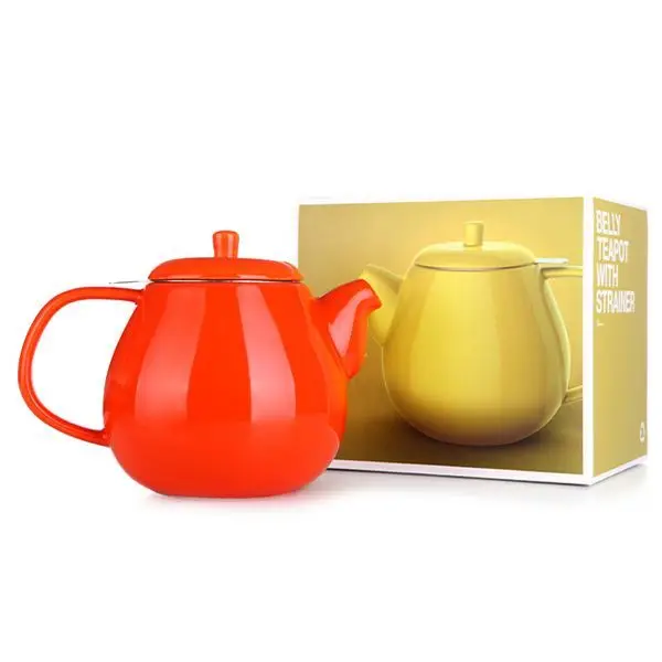 Оранжевый большой чайник 1300 мл с инфузером, керамический чайник