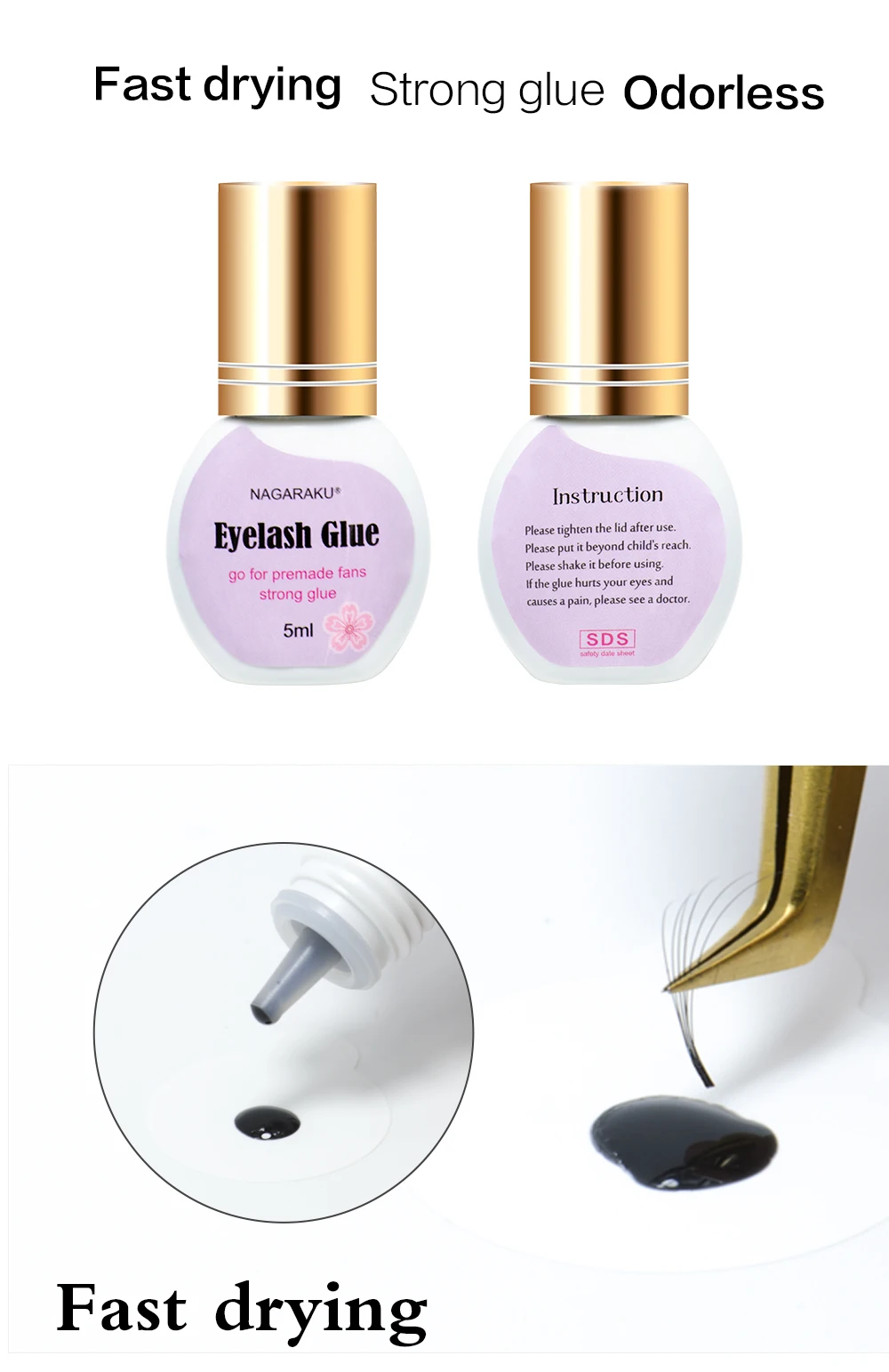 Nagaraku Slightirritant Eyelash Extensions Glue Longlasting Fast Dry Specially For Making Fans