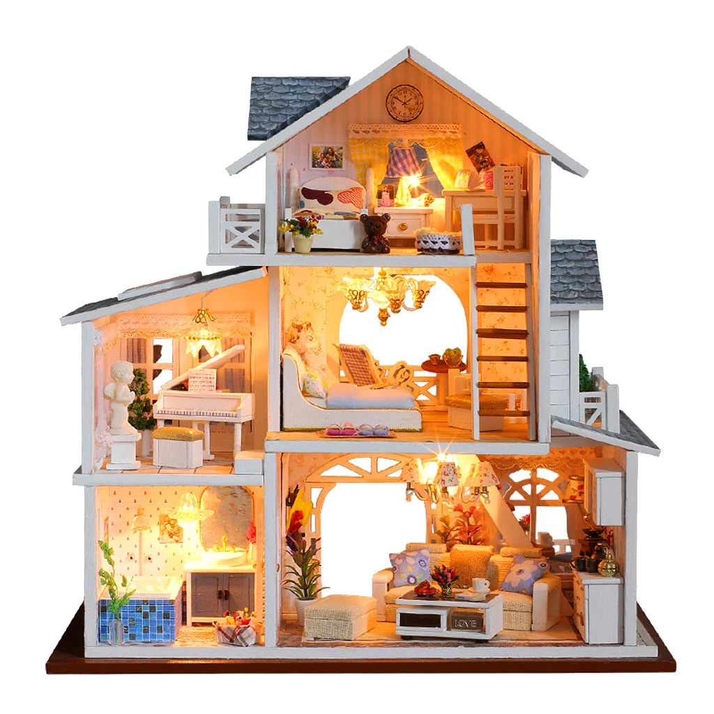 3D DIY Haus Modell Kit Miniatur LED Licht Spieluhr Puppenhaus Irland Stadt 