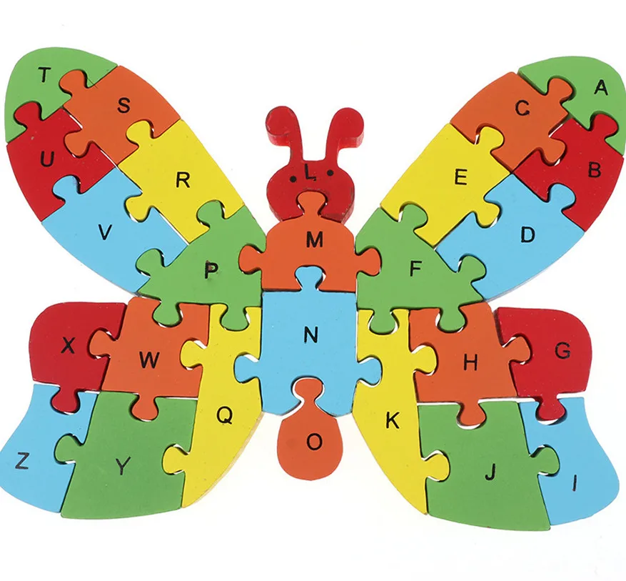 Wooden butterfly jigsaw/puzzle with numbers & letters,colorful educational toy 