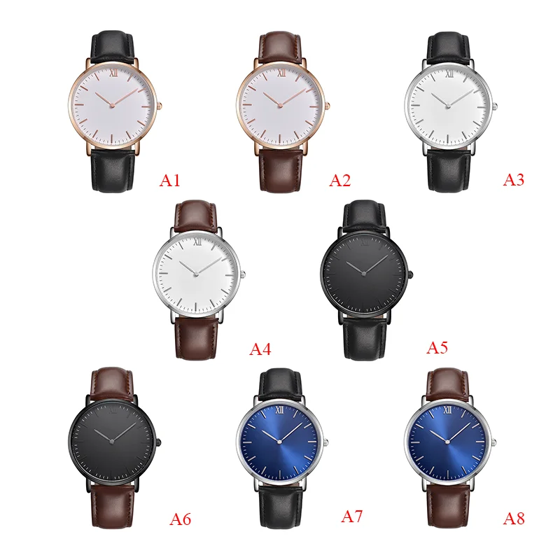 Customized OEM Classic Watch Personal Name Branding Custom Logo Watch Genuine Leather Men Wrist Watch