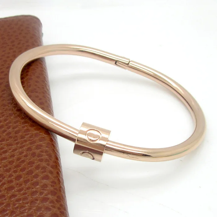 Screw Pattern Love Forever Couple Silver Gold Rose Color Stainless Steel Bangle Bracelet