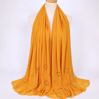 wholesale hijab scarves Arab women shawls chiffon hijab hollow floral lace scarf stoles