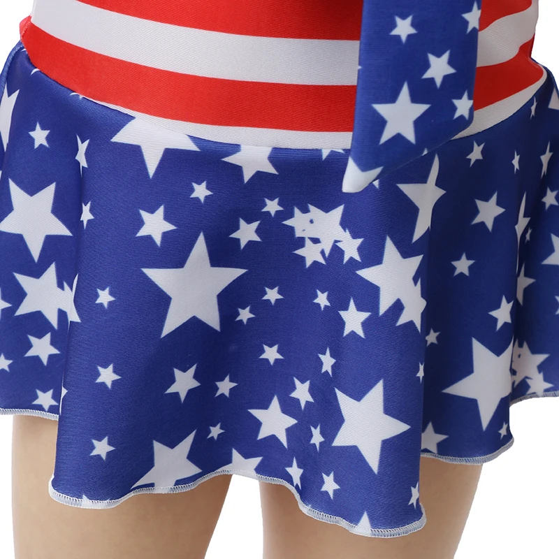 День независимости США новый стиль в красную и белую полоску, большие и маленькие звезды инкрустированный на голубом материале с бахромой детские купальники