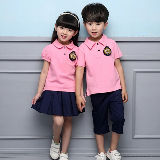 2pcs Set Cotton Polo Dress T Shirts Shorts Pants Primary Kindergarten  School Uniforms Navy New Design Boys and Girls Kids Blank