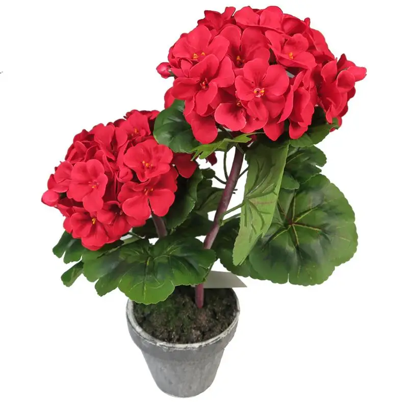 Gerânio Em Vaso Artificial Flor De Seda Vermelho 14 