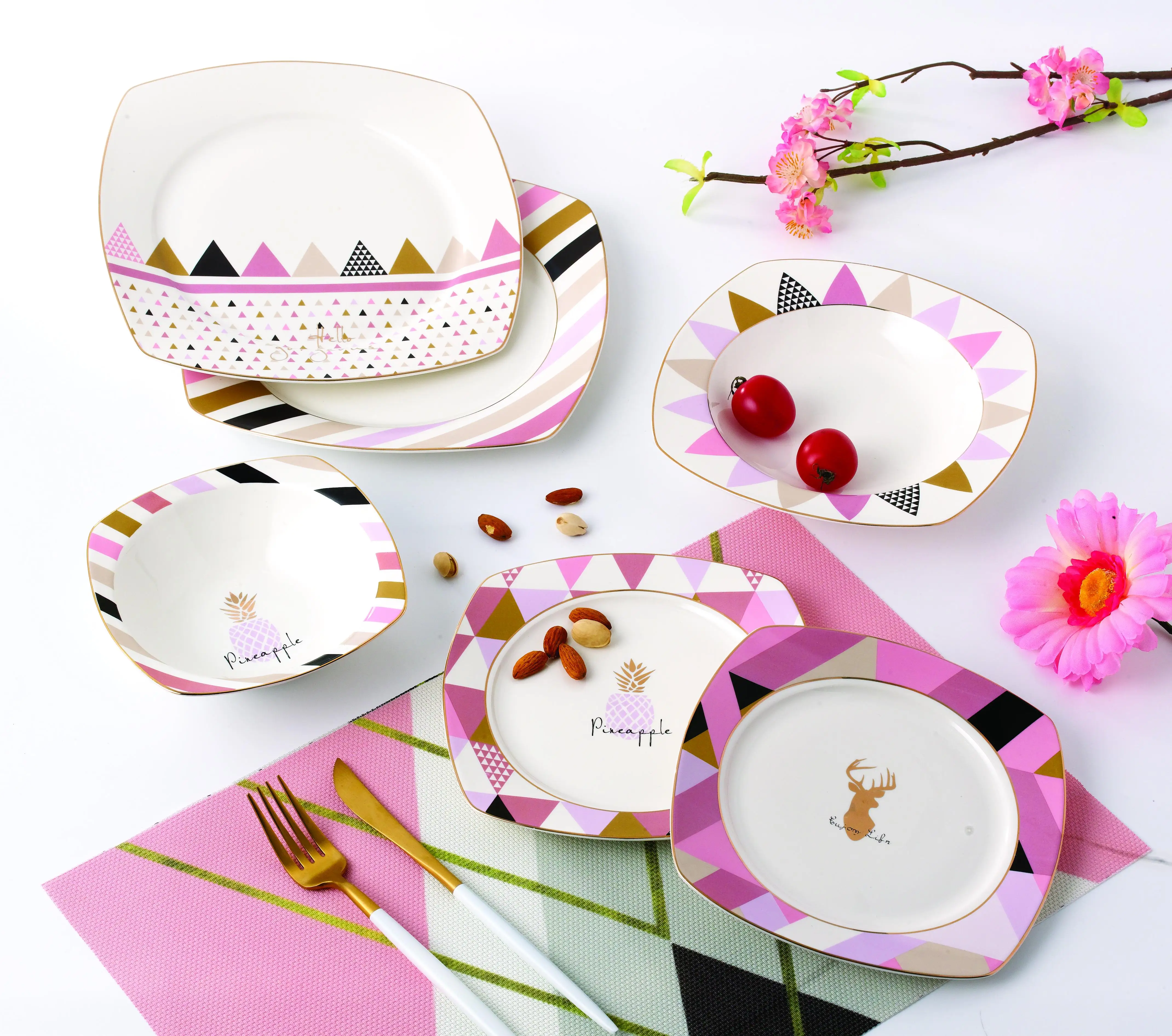 Hot selling new bone china dinner plates soup bowl porcelain square plate