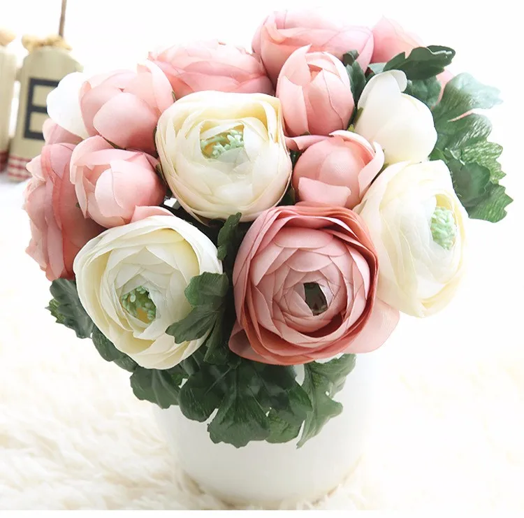 Artificial Silk Ranunculus Flower Bouquet Buy Artificial Silk Ranunculus Flower Bouquet Wedding Flower Product On Alibaba Com