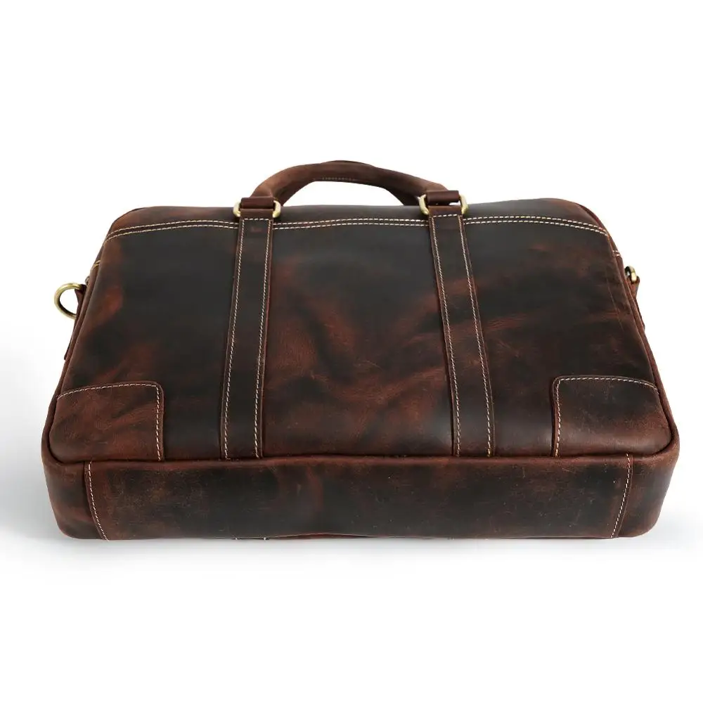 Tiding Custom Men Handmade Men Crazy Horse Genuine Leather Bags Full Grain Cowhide Briefcase