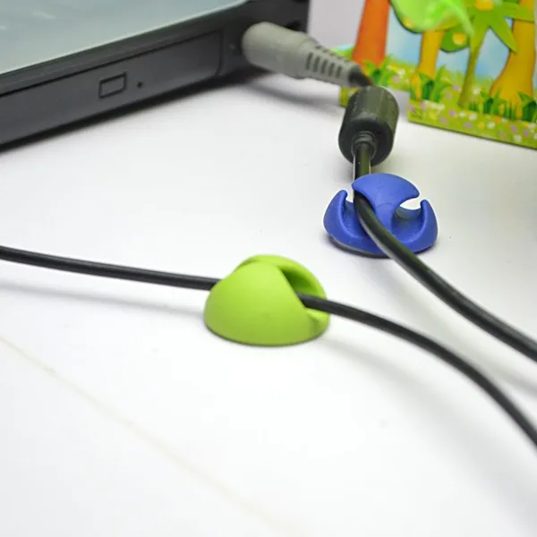Under One Dollar 2 Slots Cable Organizer with Tape Adhesive Plastic Office Desk Phone Accessories