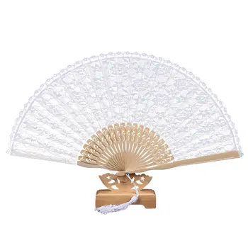 9 inch Top bamboo White lace fan for wedding gifts