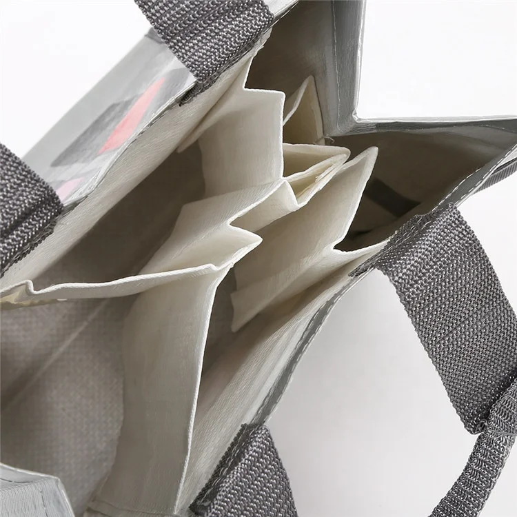 Unique Design Custom Bopp Laminated Custom Logo Printing Wine Tote Bag PP Woven Bag With Compartment manufacture