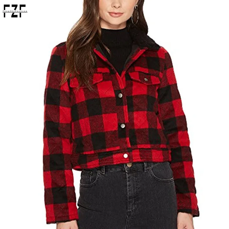 plaid jacket fur collar