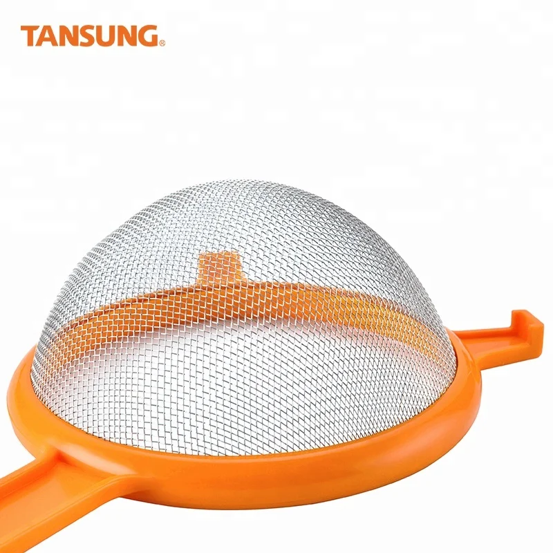 Colourful Kitchen Tool Set Food Cooking Strain Stainless Steel Mesh Strainer with Hook