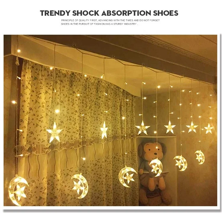Led Decorative Christmas Crescent Ramadan Moon Star Curtain Lights  Eid Mubarak Star Moon Led Curtain Garland String Lights