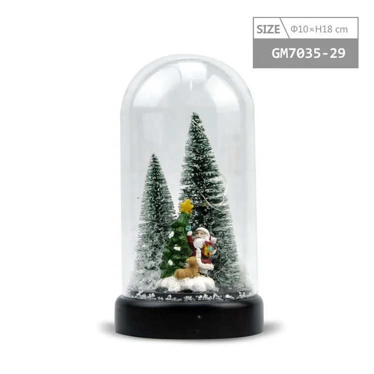 Display Glass Dome Cloche with plastic base and LED Night Light Table Lamp for Christmas Decoration details