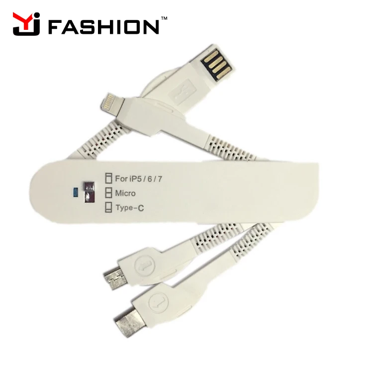 Yijiashishang 2019 New USB-C Type C swiss Army Knife Usb Charger 3 in 1 with logo Customized for iPhone and Micro Usb