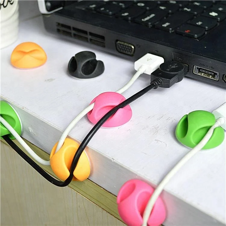 Under One Dollar 2 Slots Cable Organizer with Tape Adhesive Plastic Office Desk Phone Accessories