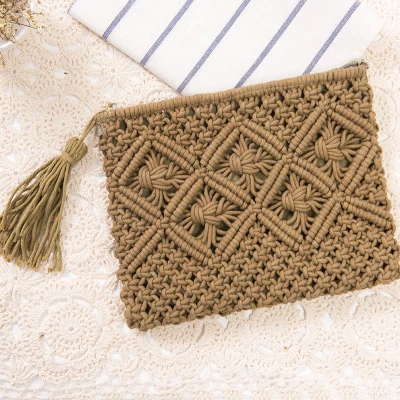 Wholesale Summer Simple Beach Bali Retro INS Splice Handwoven Shoulder Tote  Bag Women Knitted Straw Designer Crochet Bucket Handbag From m.