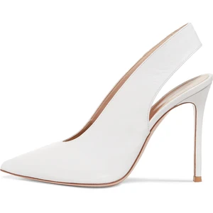 Big Size Ladies Summer Heels Bridal Wedding Dress Shoes 2019 Women White Elegant Heeled Pumps Pointed Toe High Heel Slingbacks