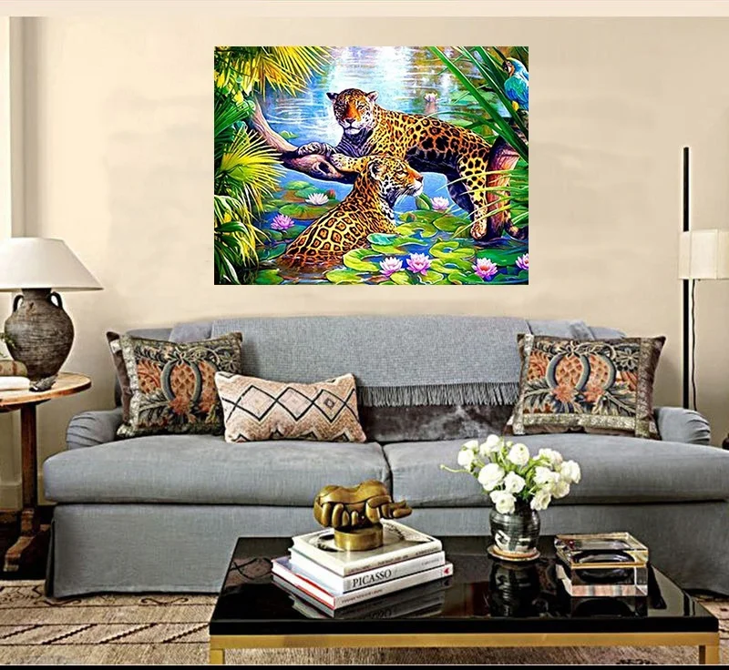 Moxiaa 5D Diamant Malerei Set 'Leopard' – 30x90 Cm, Voller Strass, DIY Kunst