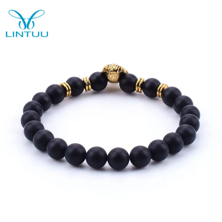 Inspirational Chinese Dragon Pendant Beads Bracelet Ethnic Geometric Alloy Zodiac Bracelet with Onyx for Anniversary