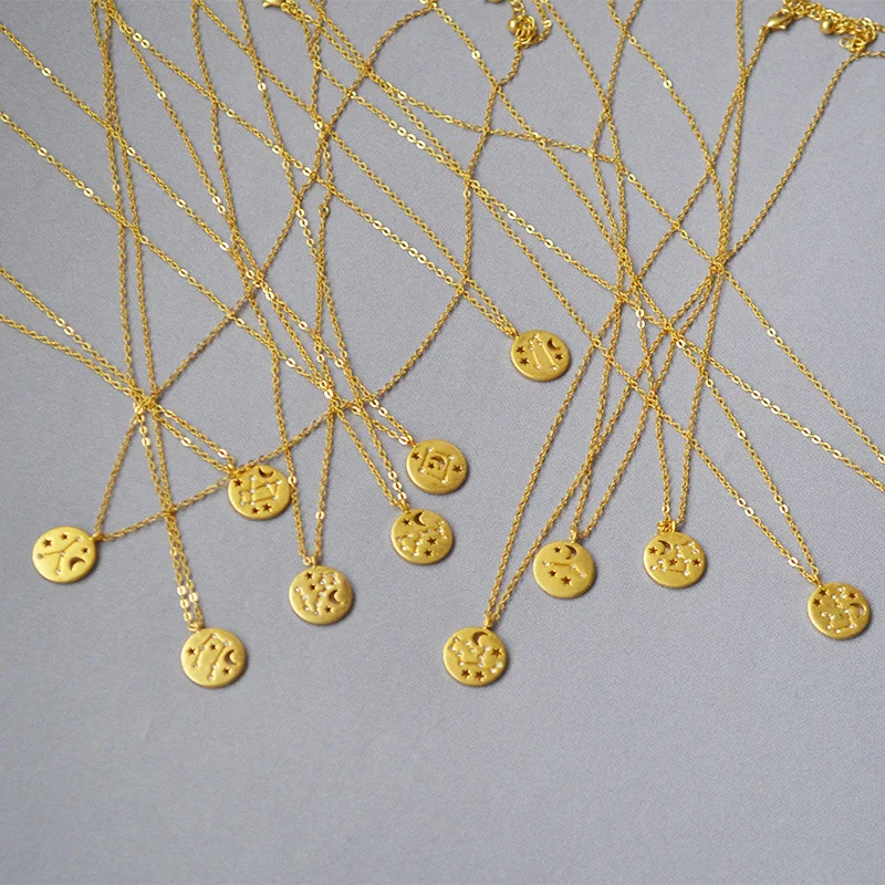 Dainty Zodiac Brass Necklace 24k Gold 