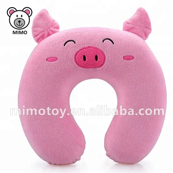 Head Support Memory Foam Plush Pink Pig Travel Neck Pillow Cushion New Custom Cute Stuffed Animal Soft Toy Pig U Shape Pillow
