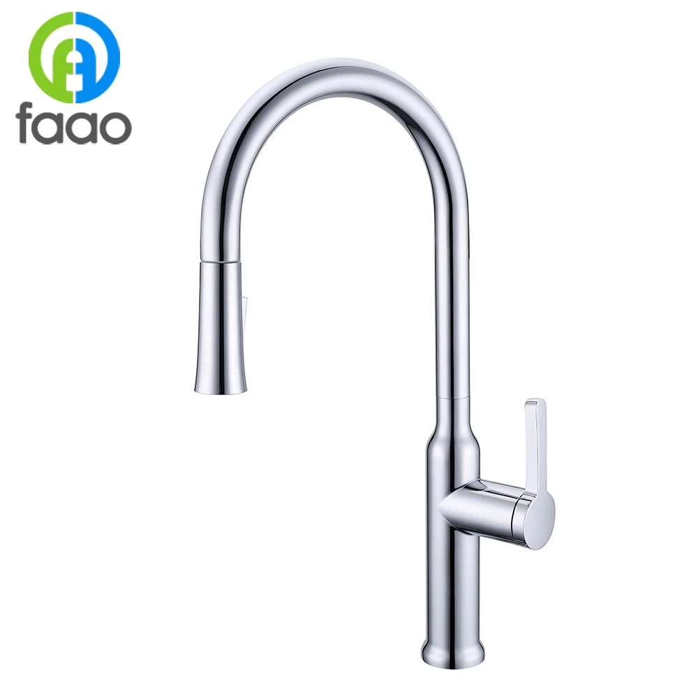 FAAO chrome side open pull down kitchen faucet